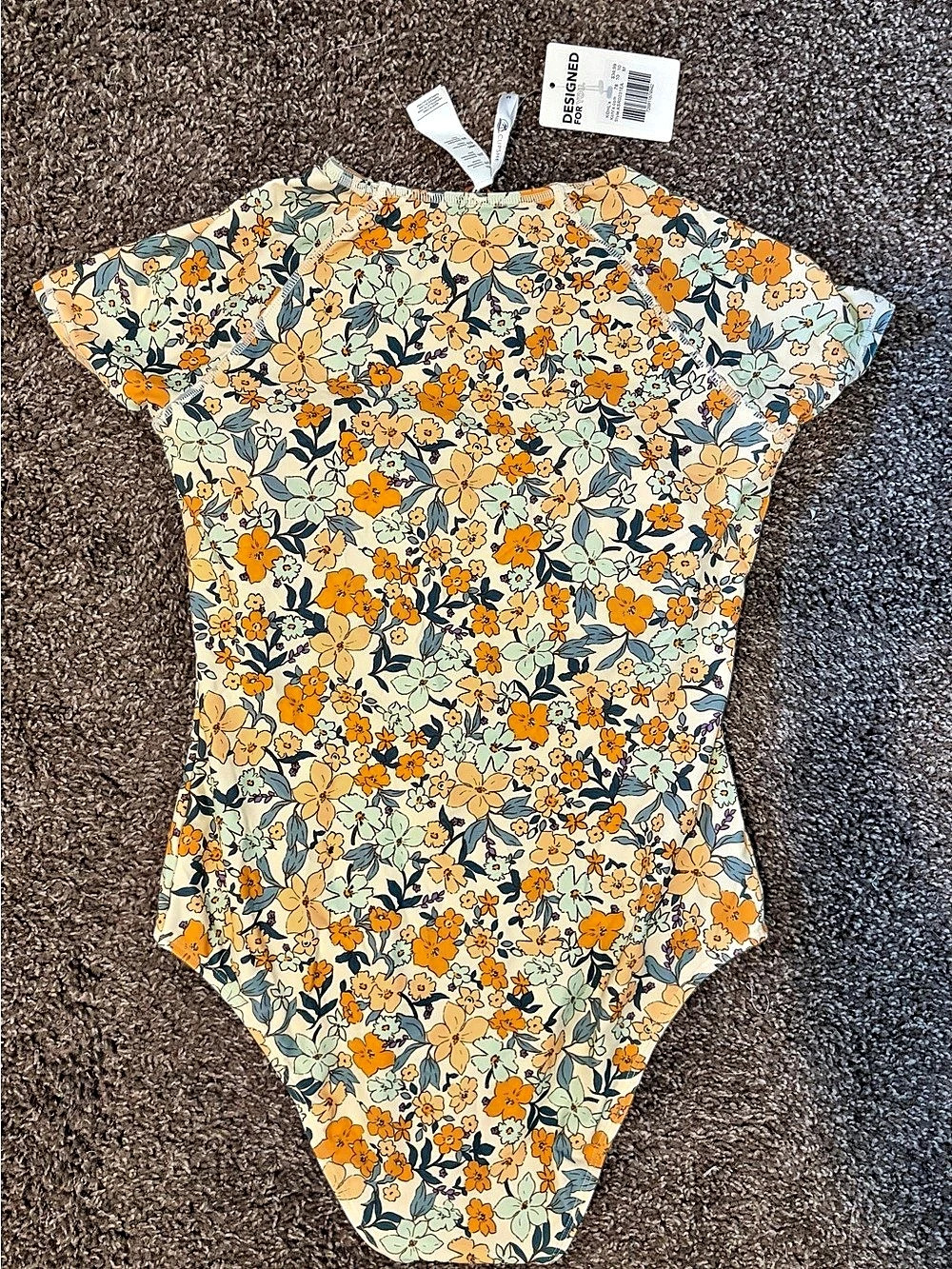 GANNI Floral Zip-Front Swimsuit Orange & Blue NWT